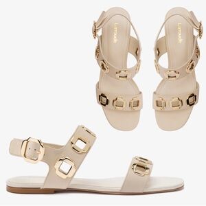 Larroude Milan Flat Sandal In Ivory Leather